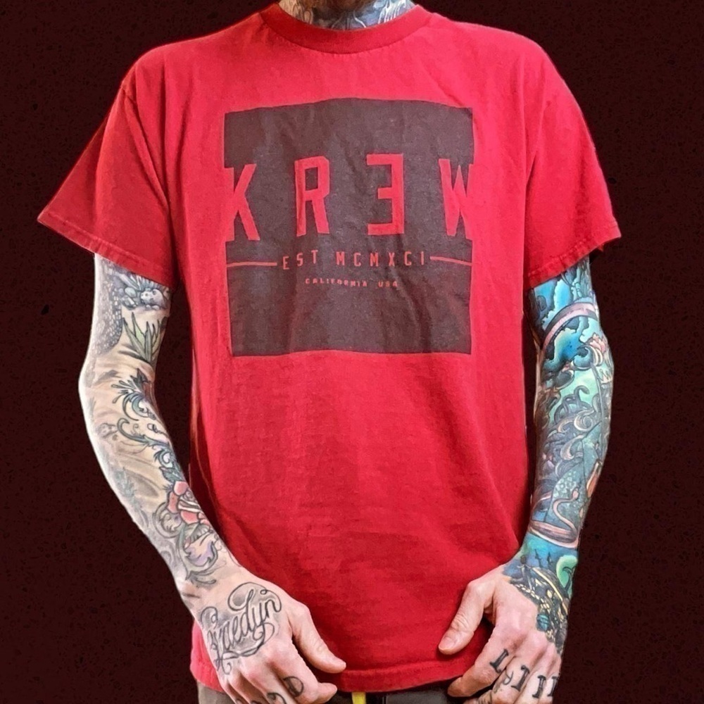 Mens Red KREW skate streetwear t shirt